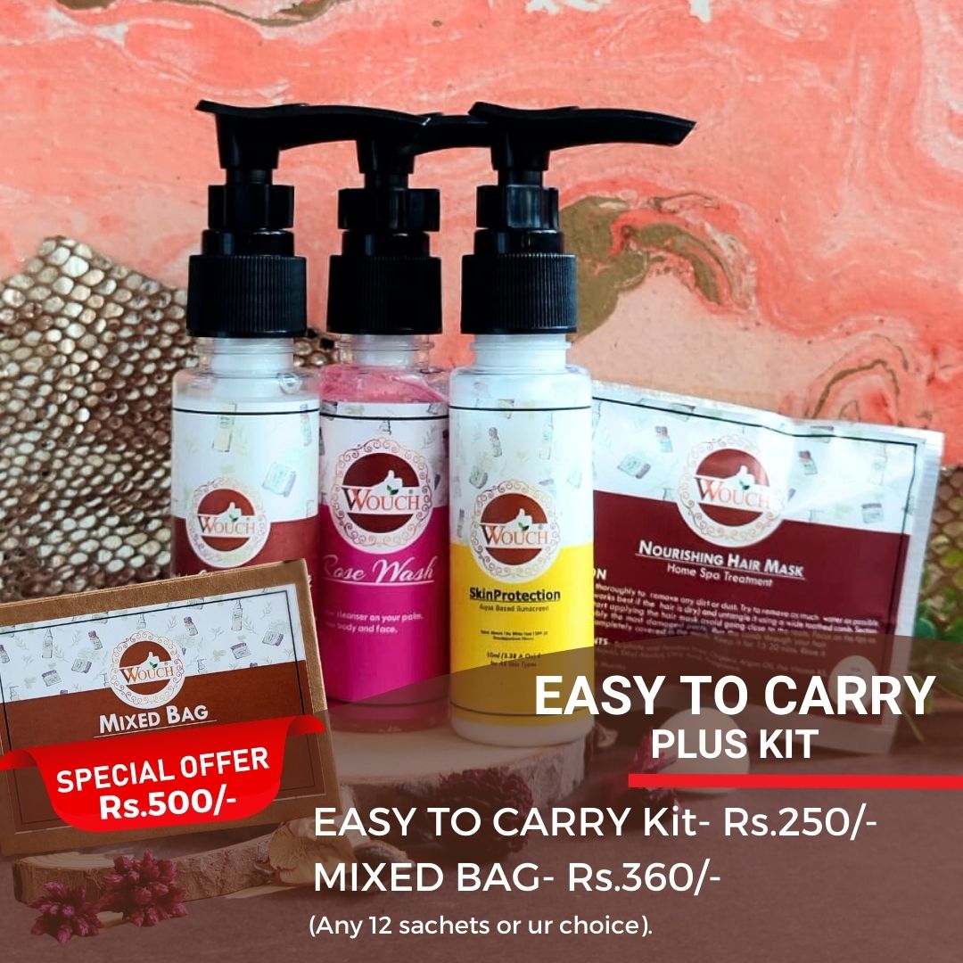 Travel-friendly skincare kit, portable beauty essentials, compact skincare set, natural face wash, nourishing shampoo, sun protection lotion, on-the-go skincare, travel size skincare kit, eco-friendly beauty products, paraben-free skincare, chemical-free beauty kit, vegan beauty essentials, aloe vera face wash, rose face wash, refreshing face packs, skincare for travel